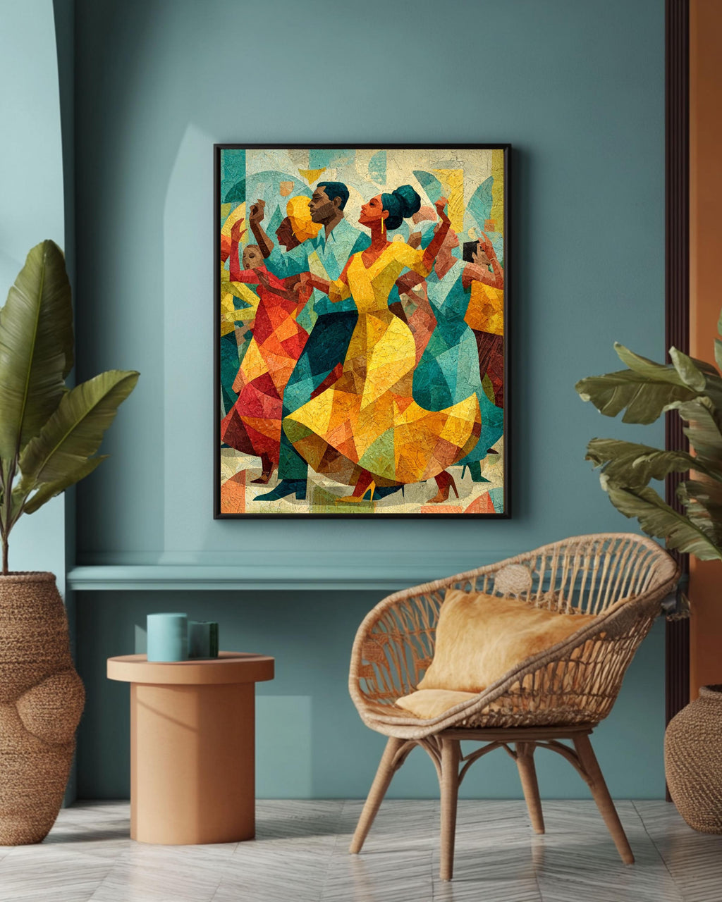 Cubist Dancing People Canvas Art: Modern Jazz Celebration Print
