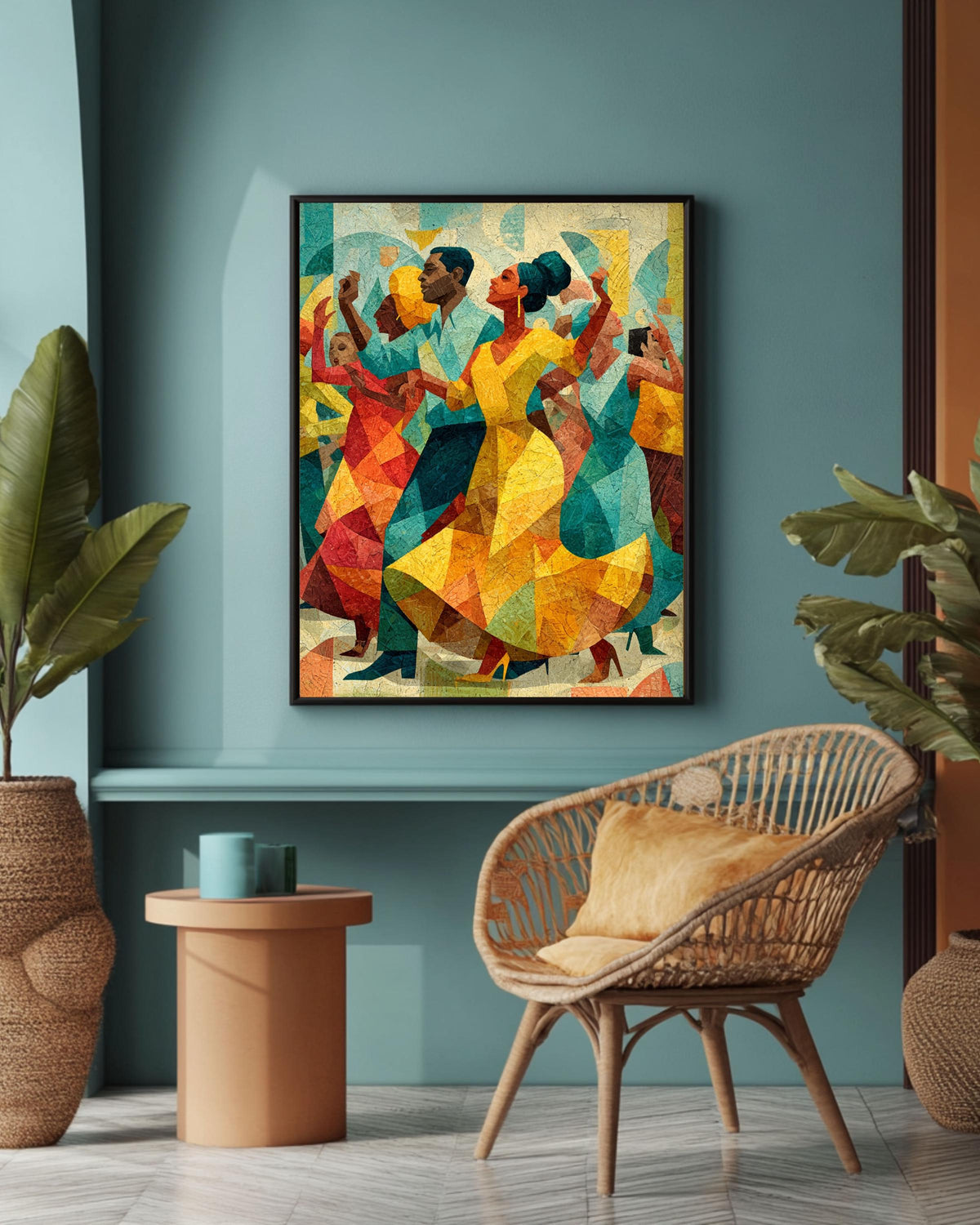 Cubist Dancing People Canvas Art: Modern Jazz Celebration Print