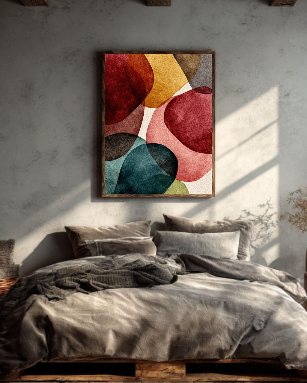 Watercolor Abstract Shapes Canvas Print: Earth Tones Boho Wall Decor