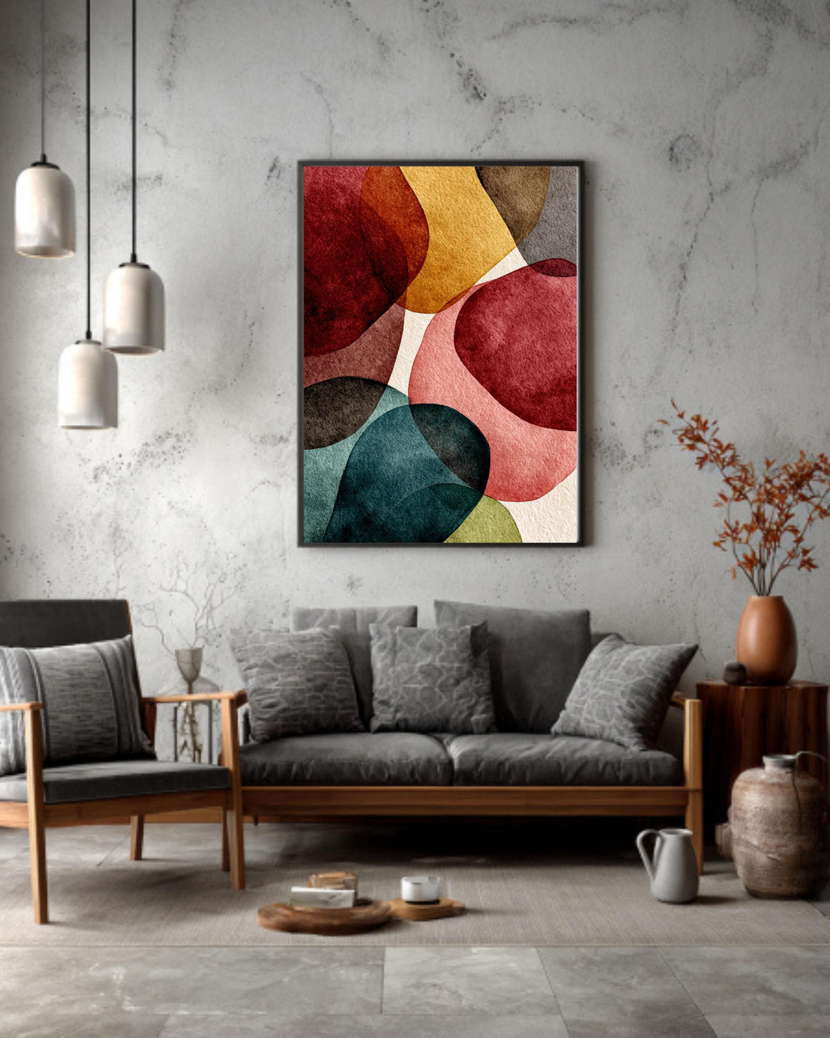 Watercolor Abstract Shapes Canvas Print: Earth Tones Boho Wall Decor