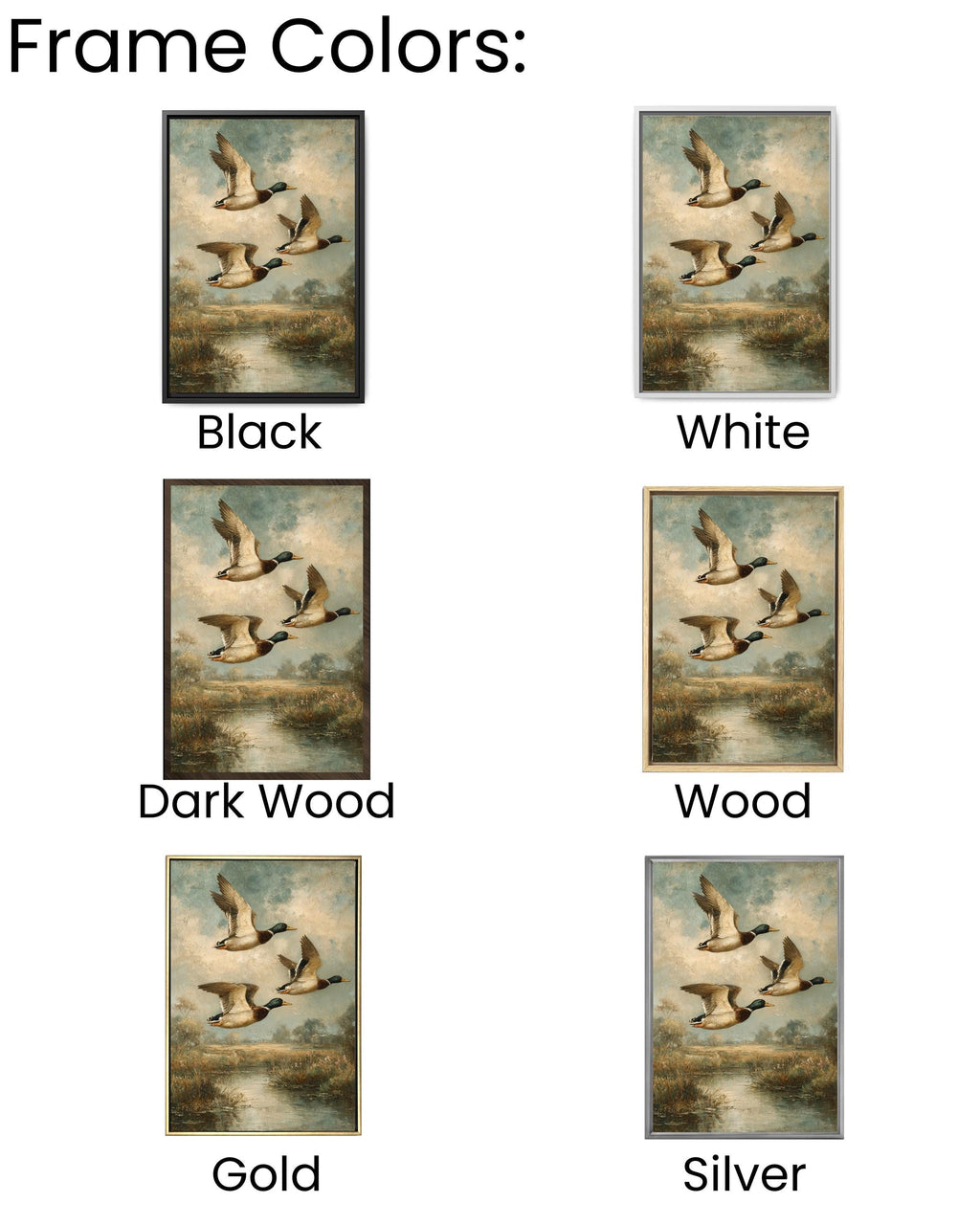 Vintage Mallard Ducks Oil Painting on Canvas: Rustic Wildlife Art Print
