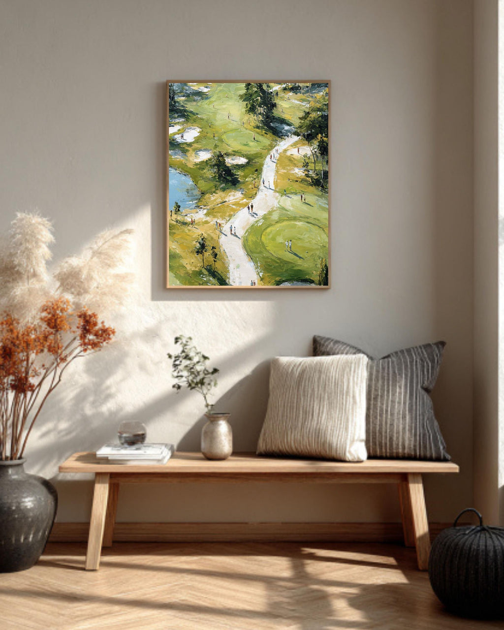 Aerial View Golf Course Oil Painting, Large Impressionist Golf Art Print, Green Landscape Canvas, Sports Decor for Office