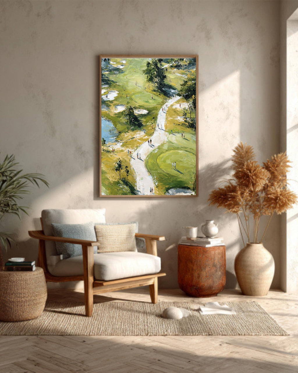Aerial View Golf Course Oil Painting, Large Impressionist Golf Art Print, Green Landscape Canvas, Sports Decor for Office