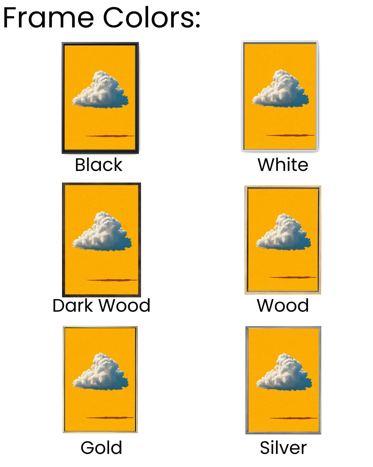 Minimalist Cloud Wall Art Canvas, Single Cumulus Cloud Print on Yellow Background, Modern Pop Art, Sunny Nursery Decor