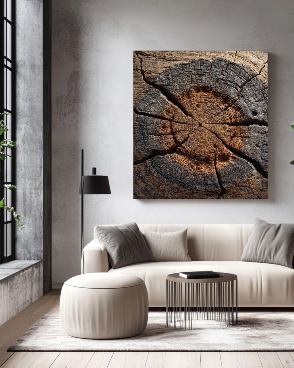 Rustic Tree Ring Cross-Section Canvas, Distressed Wood Grain Art Print, Organic Abstract Nature Texture Decor