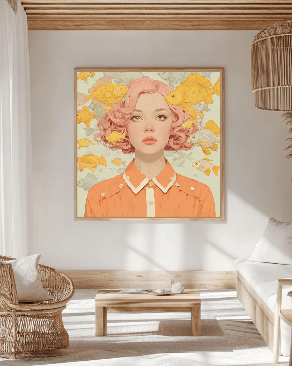 Pink Hair Girl Canvas Art Print, Surreal Pop Art, Gallery Wall Decor