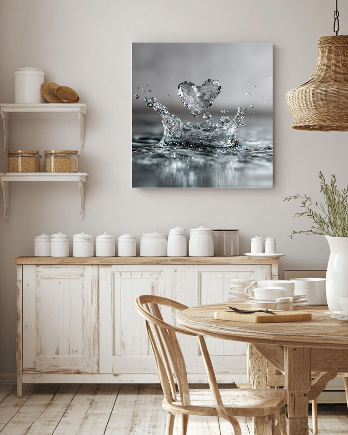Water Heart Splash Canvas Print, Minimalist Bathroom Wall Art