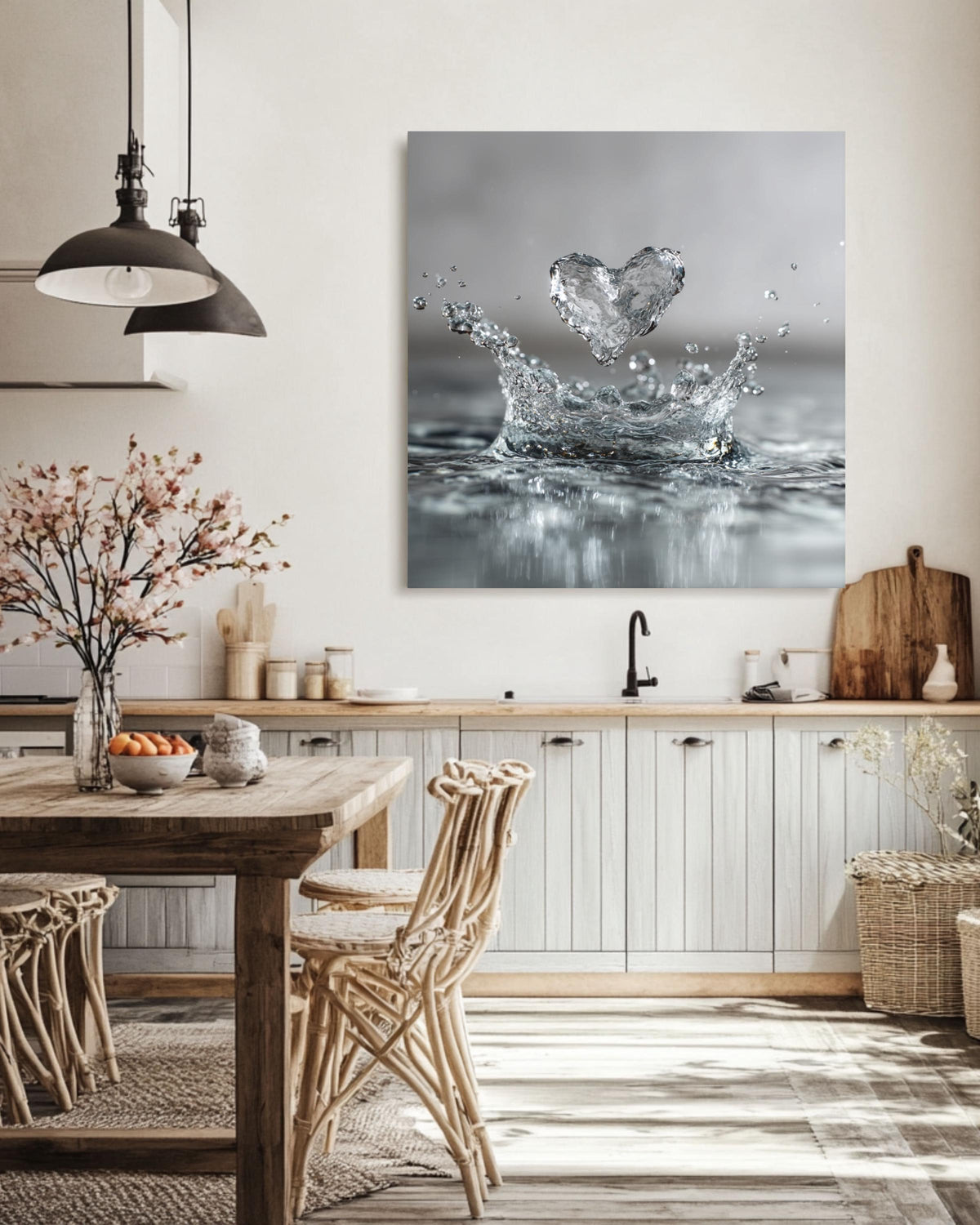 Water Heart Splash Canvas Print, Minimalist Bathroom Wall Art