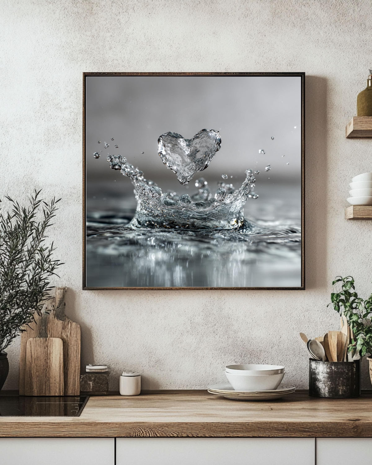 Water Heart Splash Canvas Print, Minimalist Bathroom Wall Art