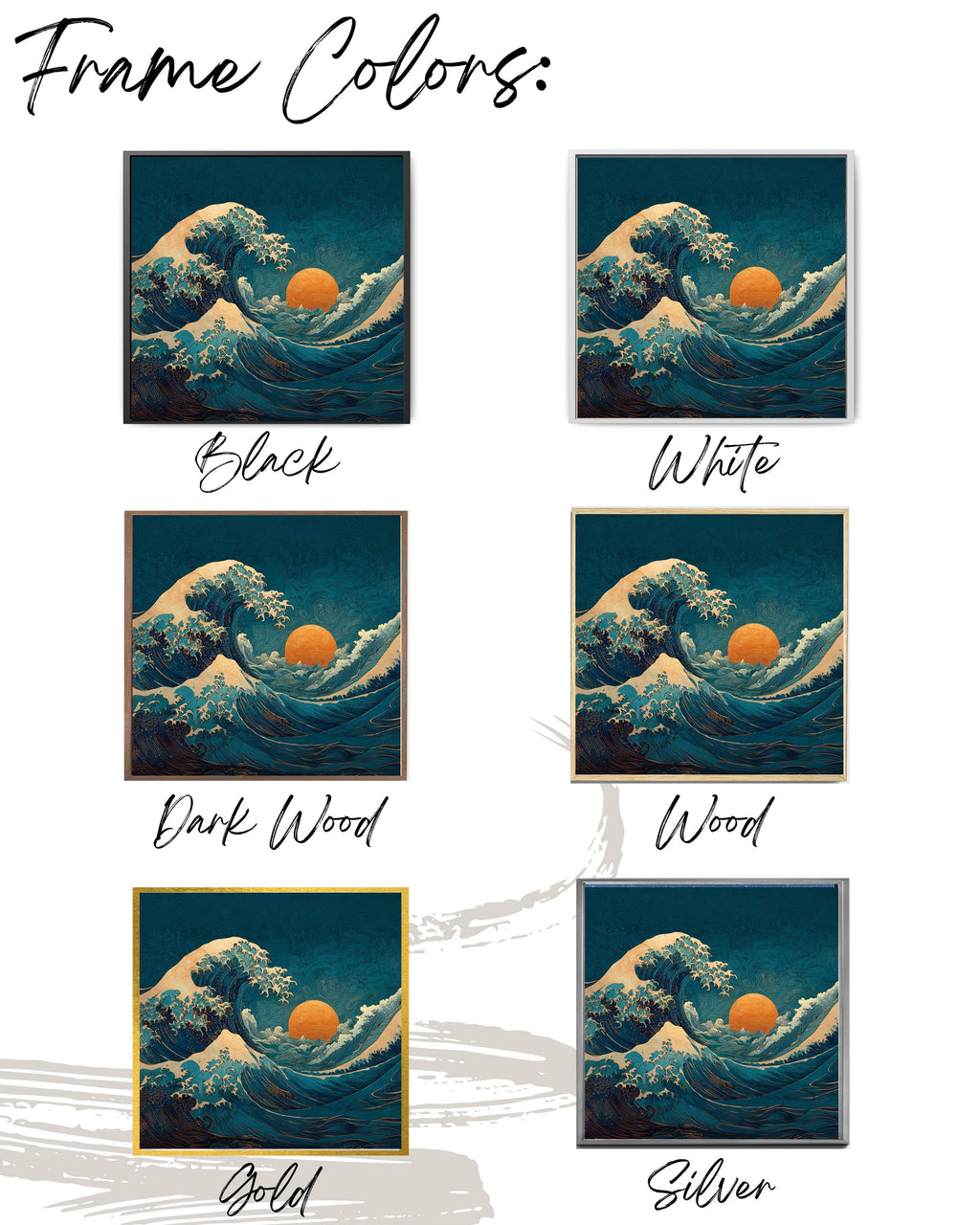 Wave Canvas Print, Art Nouveau Ocean Art, Teal and Orange