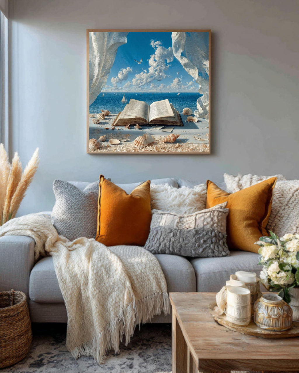 Open Book Ocean View Canvas Print: Coastal Seascape Wall Art