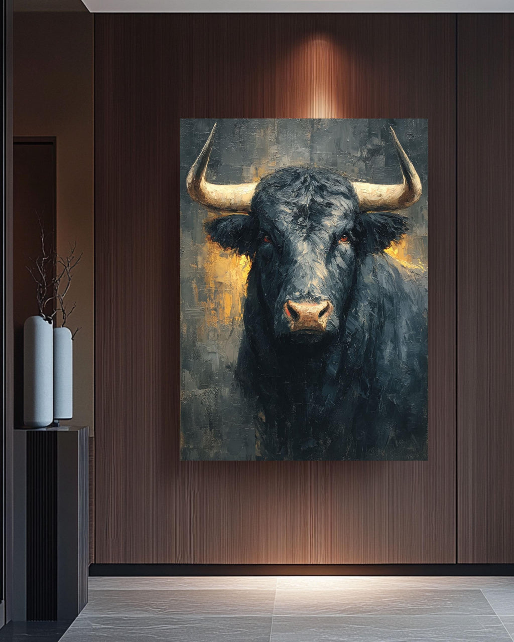 Black Bull Oil Painting Print: Rustic Farmhouse Wall Art