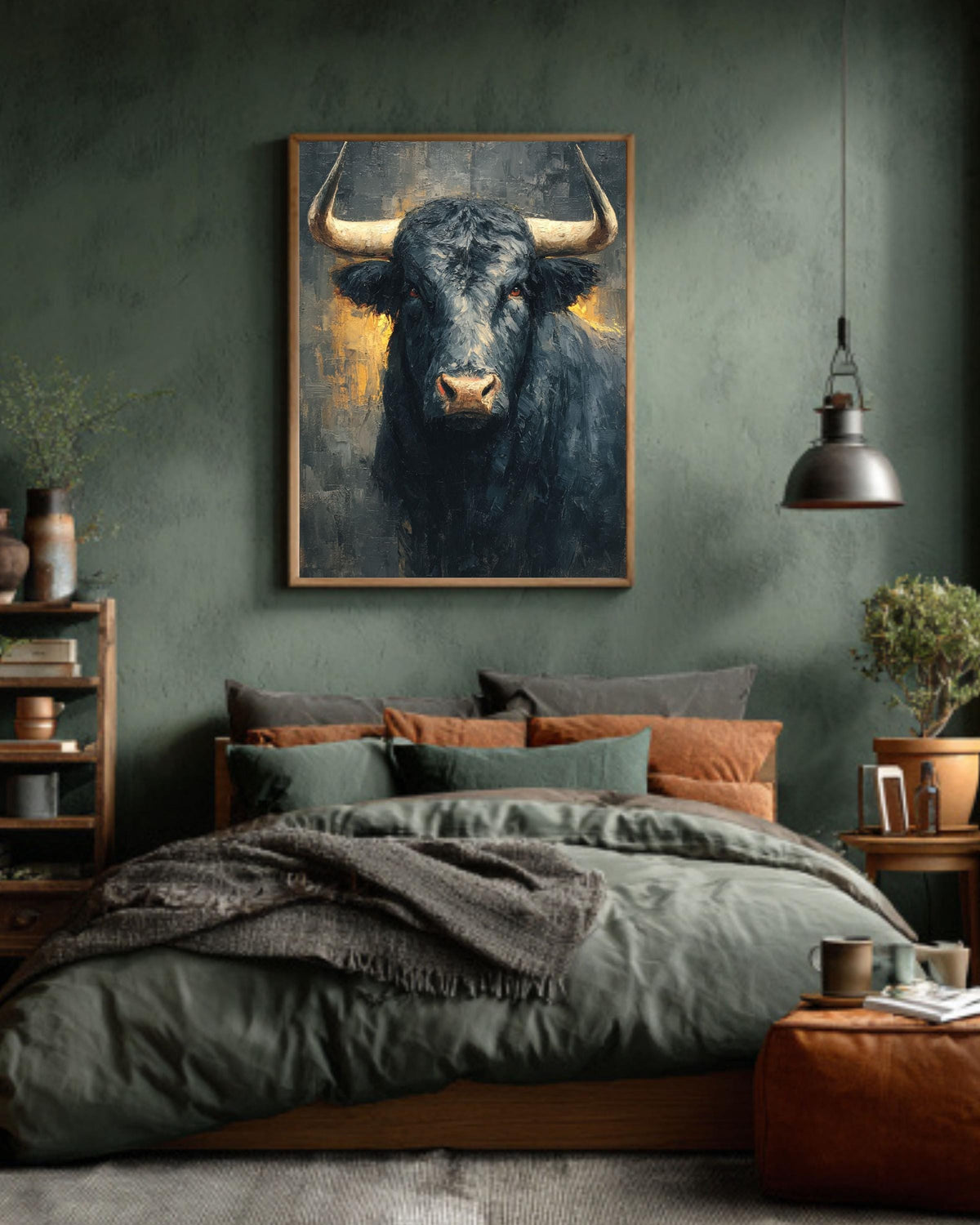 Black Bull Oil Painting Print: Rustic Farmhouse Wall Art