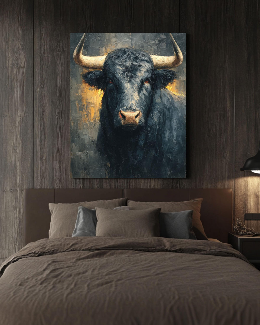 Black Bull Oil Painting Print: Rustic Farmhouse Wall Art