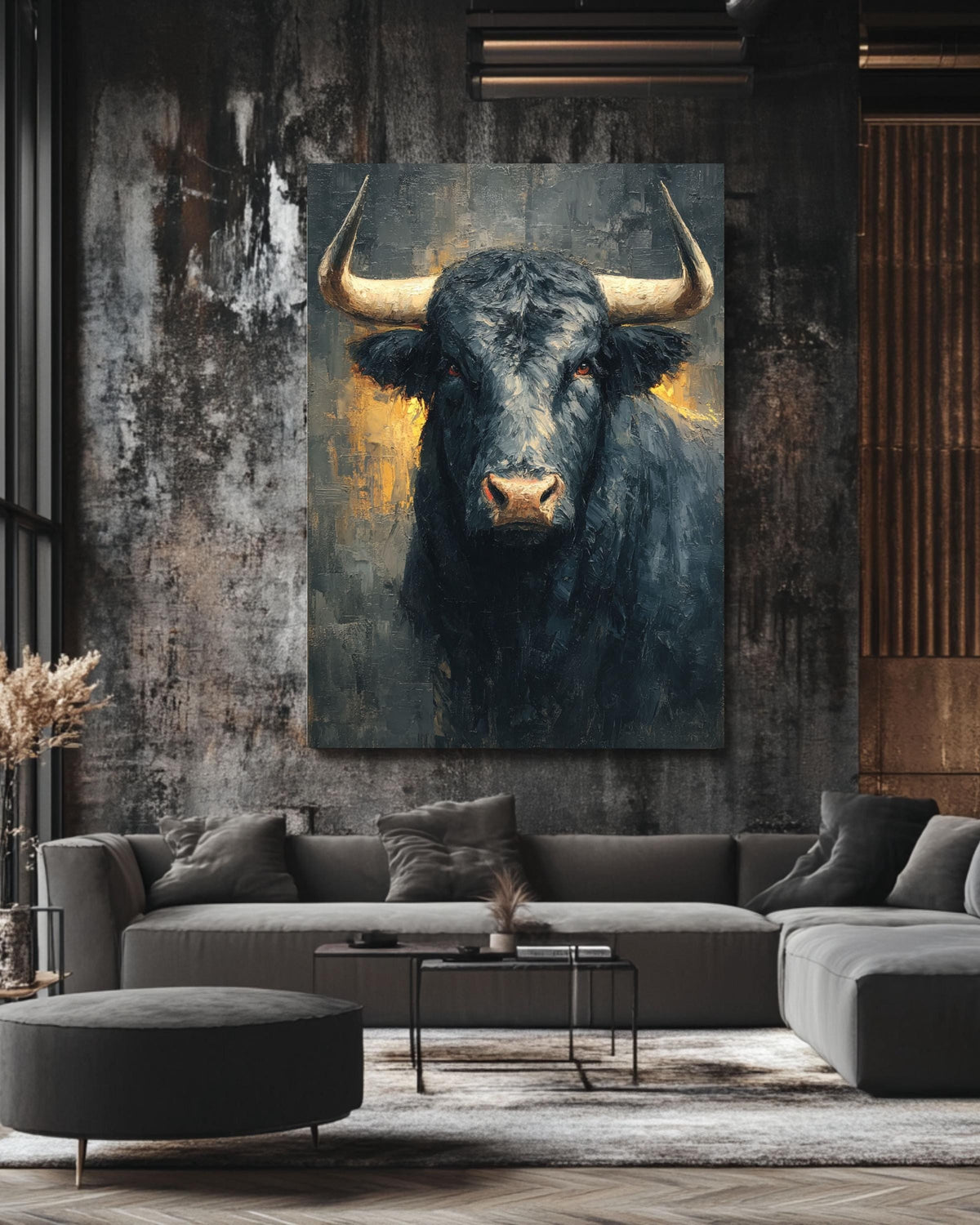 Black Bull Oil Painting Print: Rustic Farmhouse Wall Art