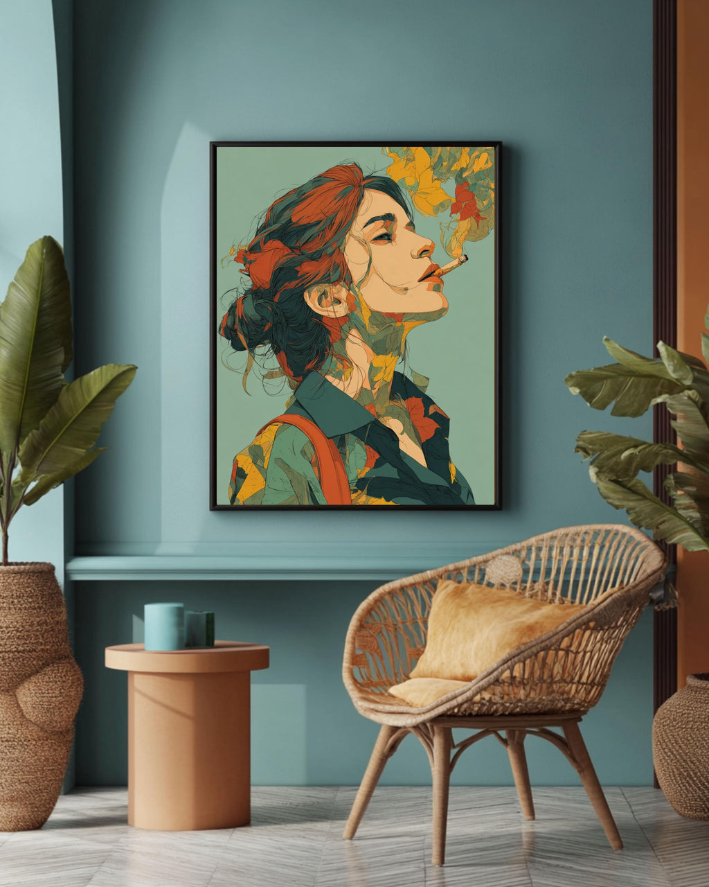Woman Smoking Pop Art Canvas Print, Retro Autumn Decor