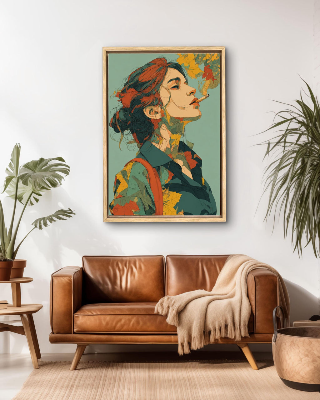 Woman Smoking Pop Art Canvas Print, Retro Autumn Decor