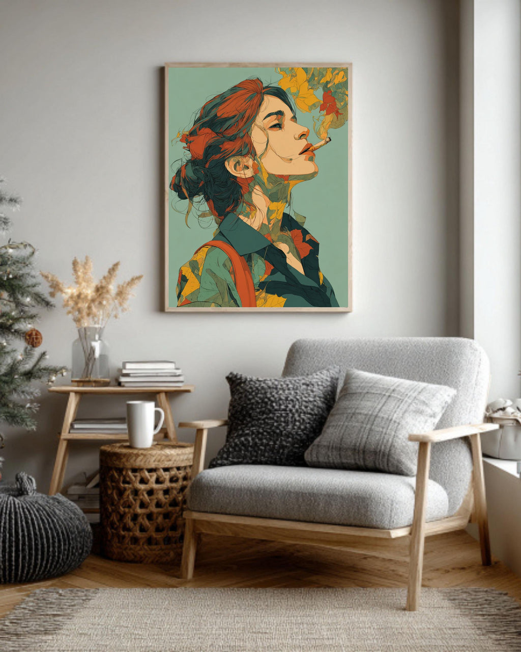 Woman Smoking Pop Art Canvas Print, Retro Autumn Decor