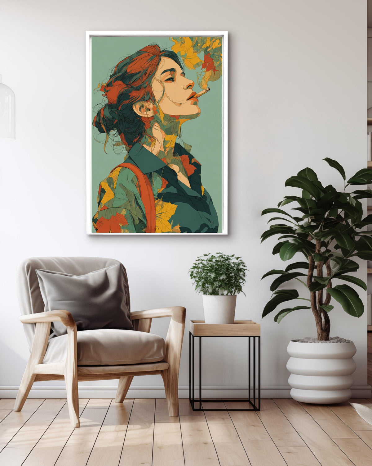 Woman Smoking Pop Art Canvas Print, Retro Autumn Decor