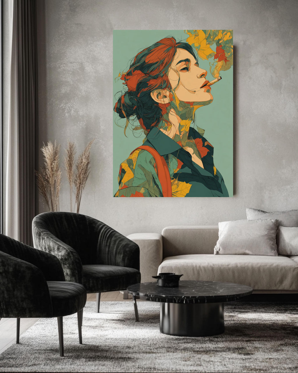 Woman Smoking Pop Art Canvas Print, Retro Autumn Decor