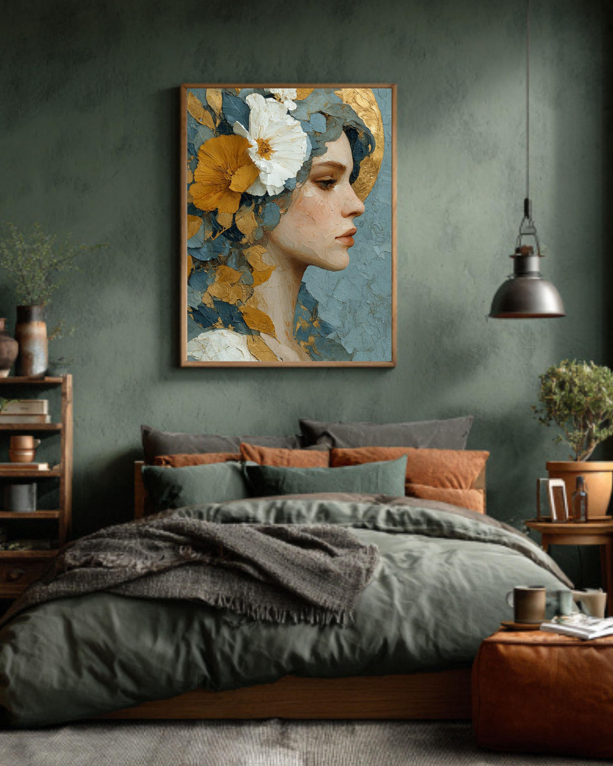 Floral Goddess Canvas Art: Gold Leaf, Neo-Classical Woman Portrait