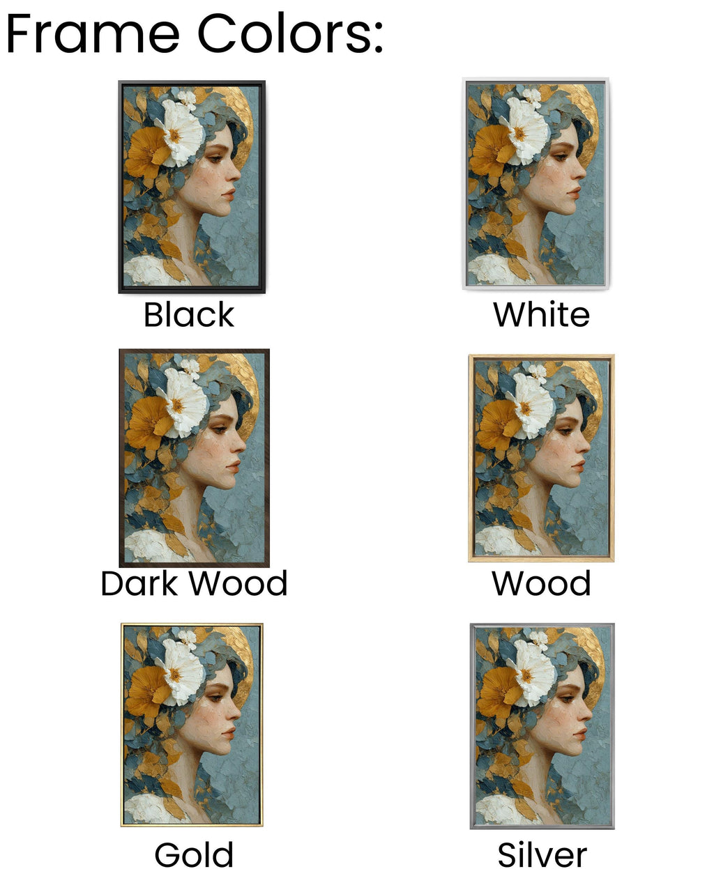 Floral Goddess Canvas Art: Gold Leaf, Neo-Classical Woman Portrait