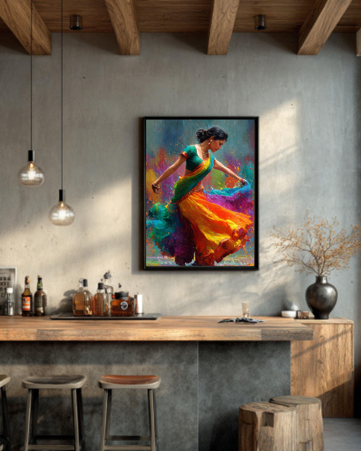 Bollywood Dancer Canvas Print: Vibrant Holi Colors, Indian Art