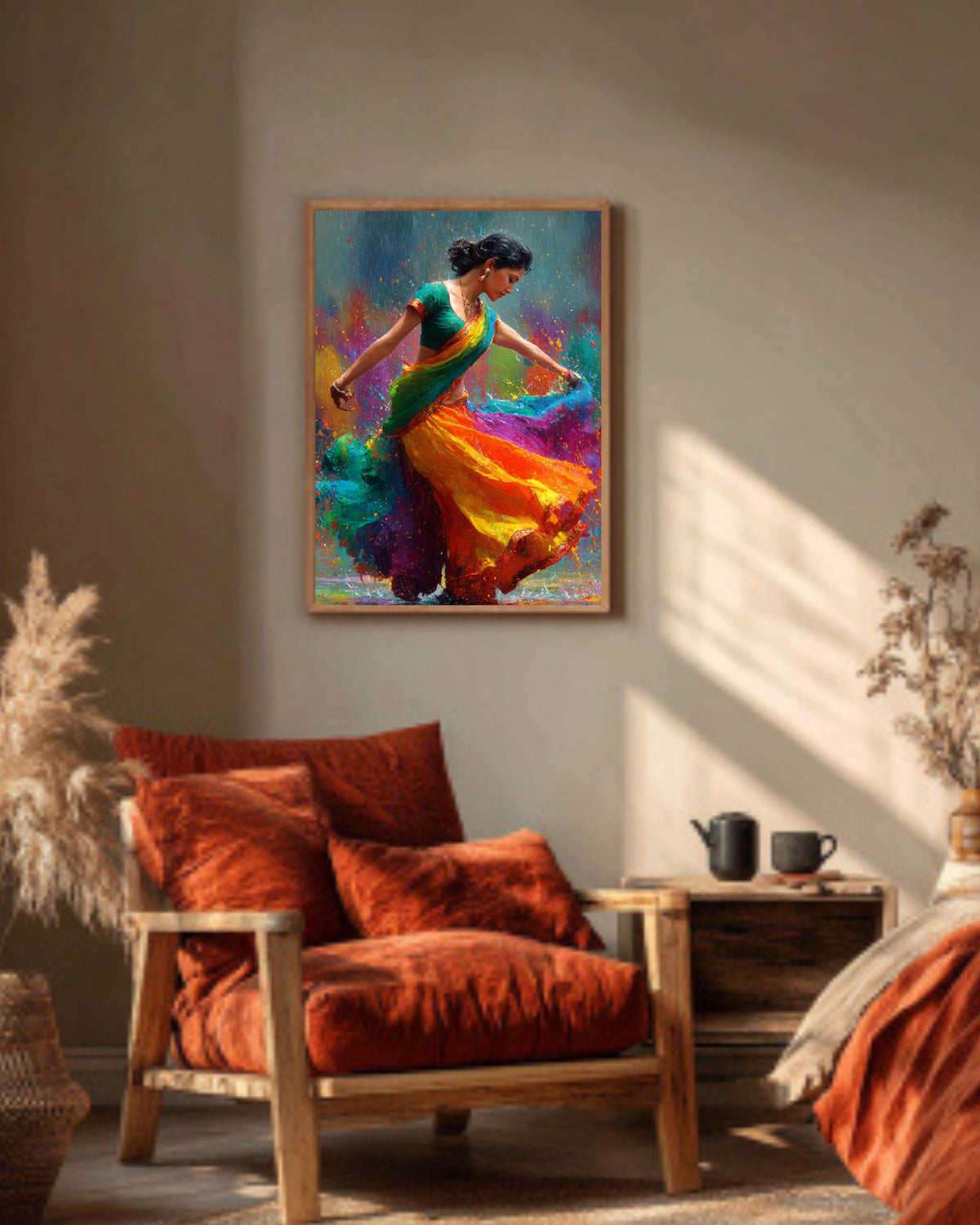 Bollywood Dancer Canvas Print: Vibrant Holi Colors, Indian Art