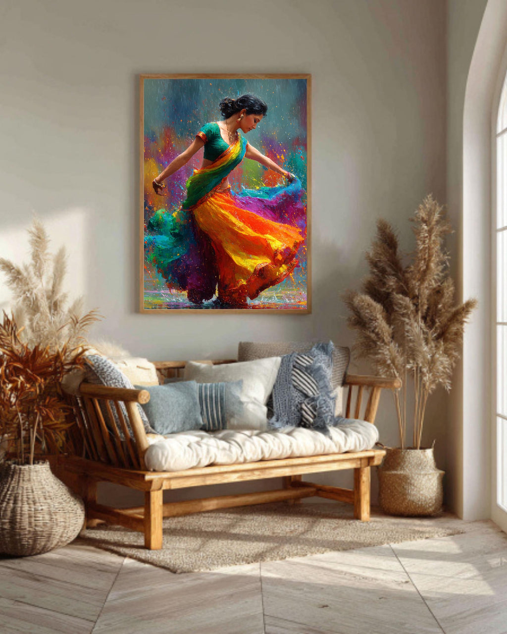 Bollywood Dancer Canvas Print: Vibrant Holi Colors, Indian Art