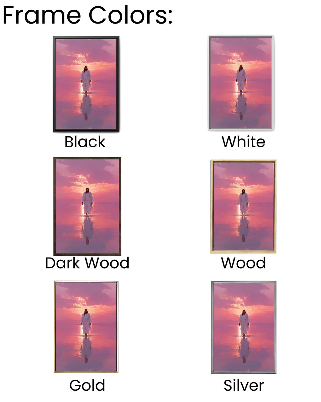 Jesus Walking on Water Canvas: Pink Sunset Christian Art Print