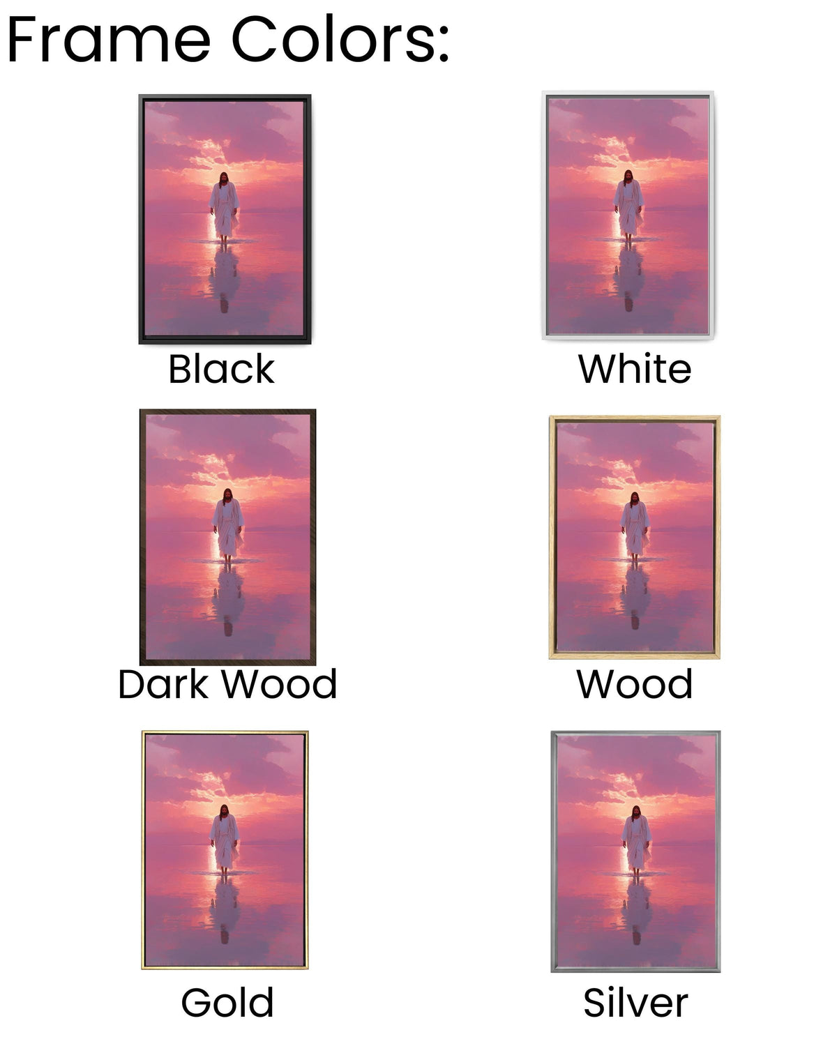 Jesus Walking on Water Canvas: Pink Sunset Christian Art Print