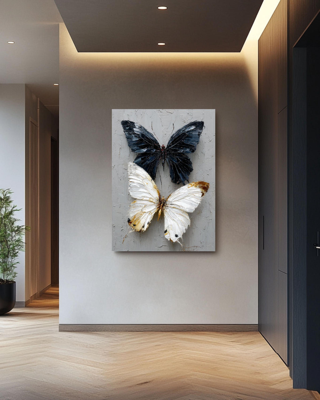 Impasto Butterfly Art: Yin Yang Textured Canvas Print