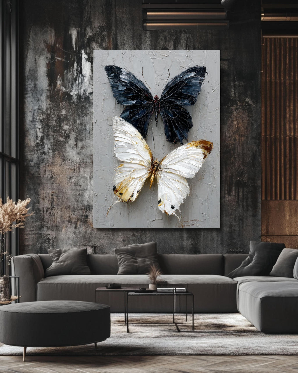 Impasto Butterfly Art: Yin Yang Textured Canvas Print
