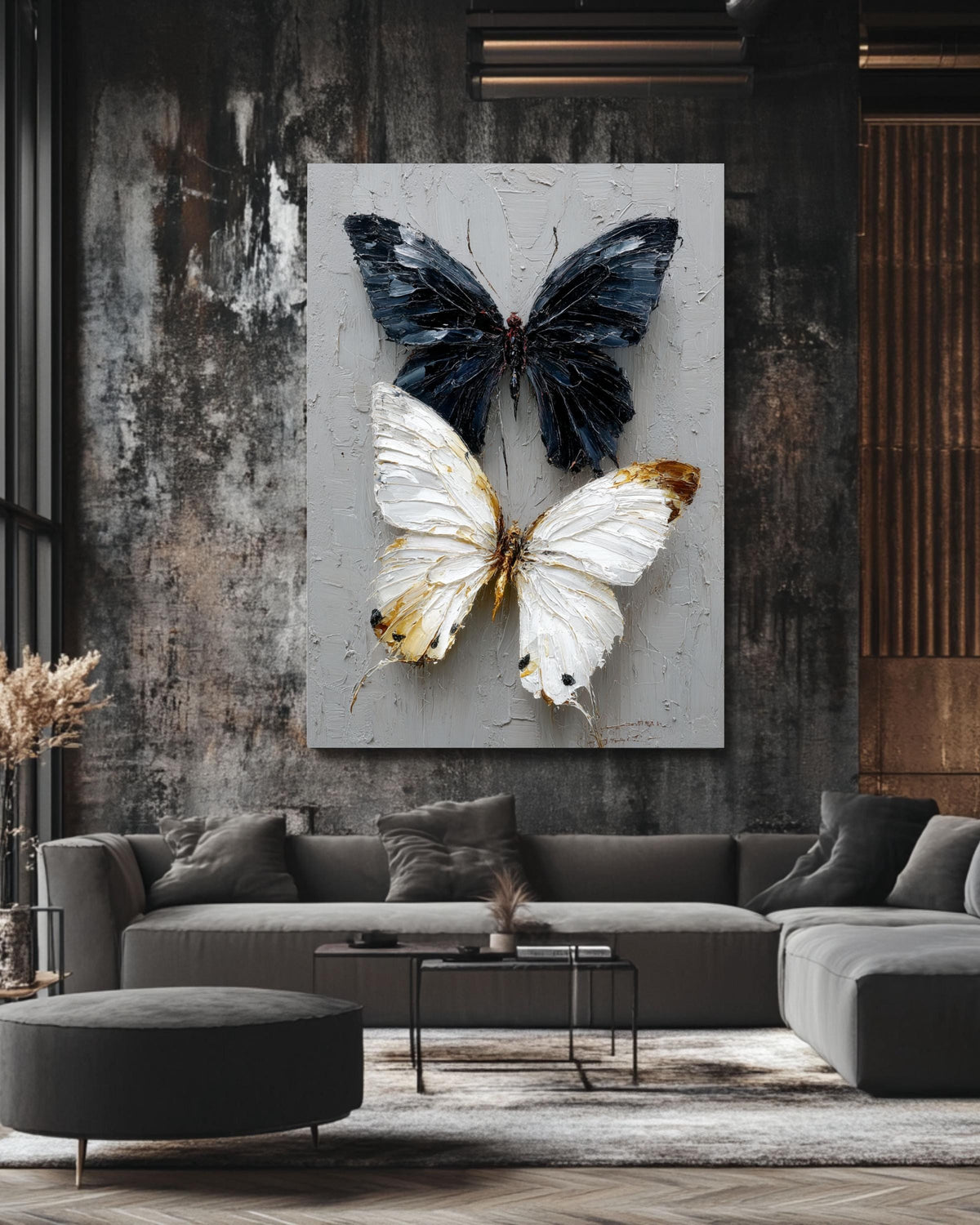 Impasto Butterfly Art: Yin Yang Textured Canvas Print