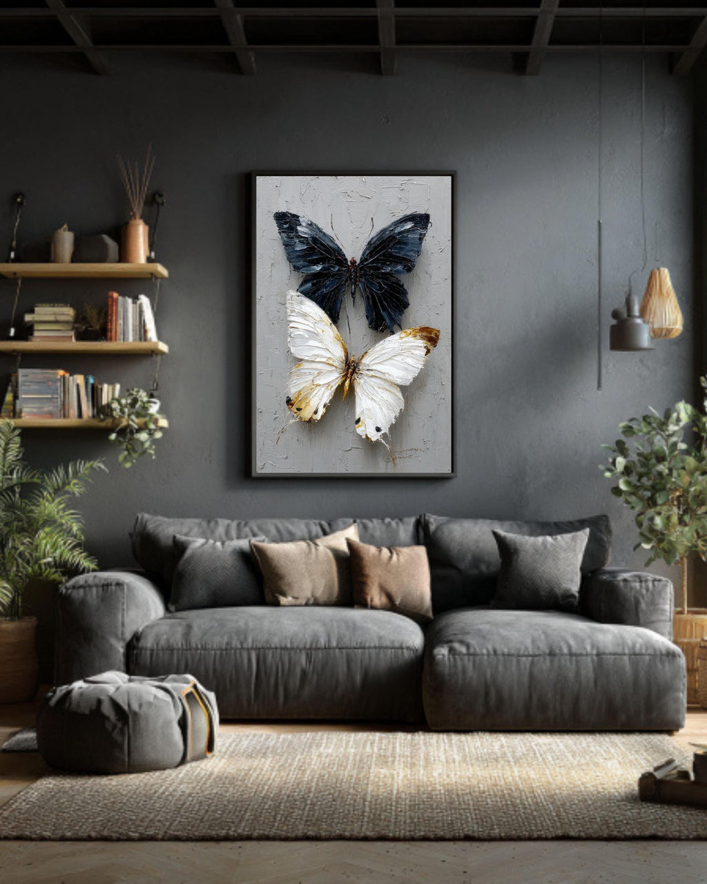 Impasto Butterfly Art: Yin Yang Textured Canvas Print