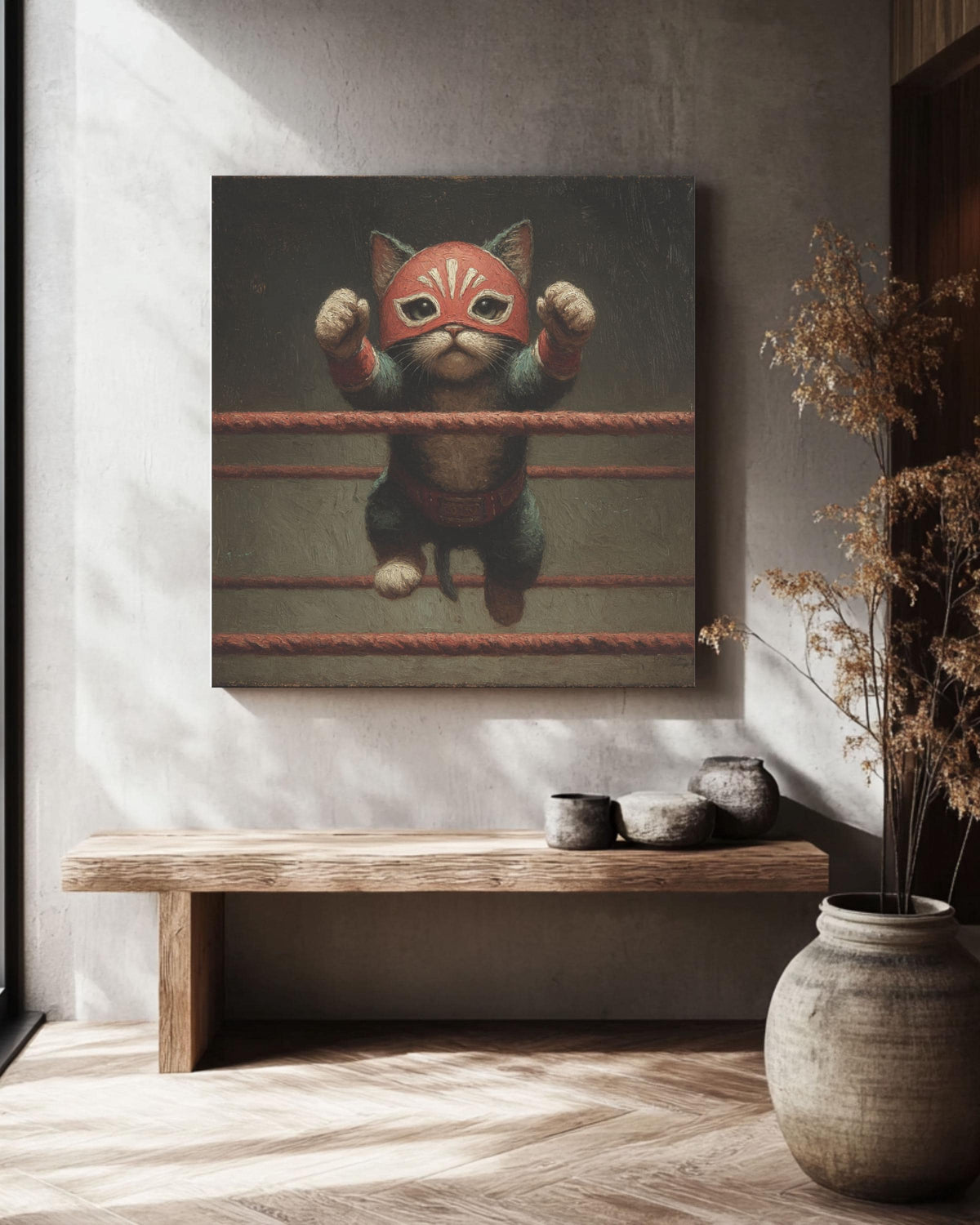 Lucha Libre Cat Canvas Art: Funny Vintage-Style Wrestling Portrait