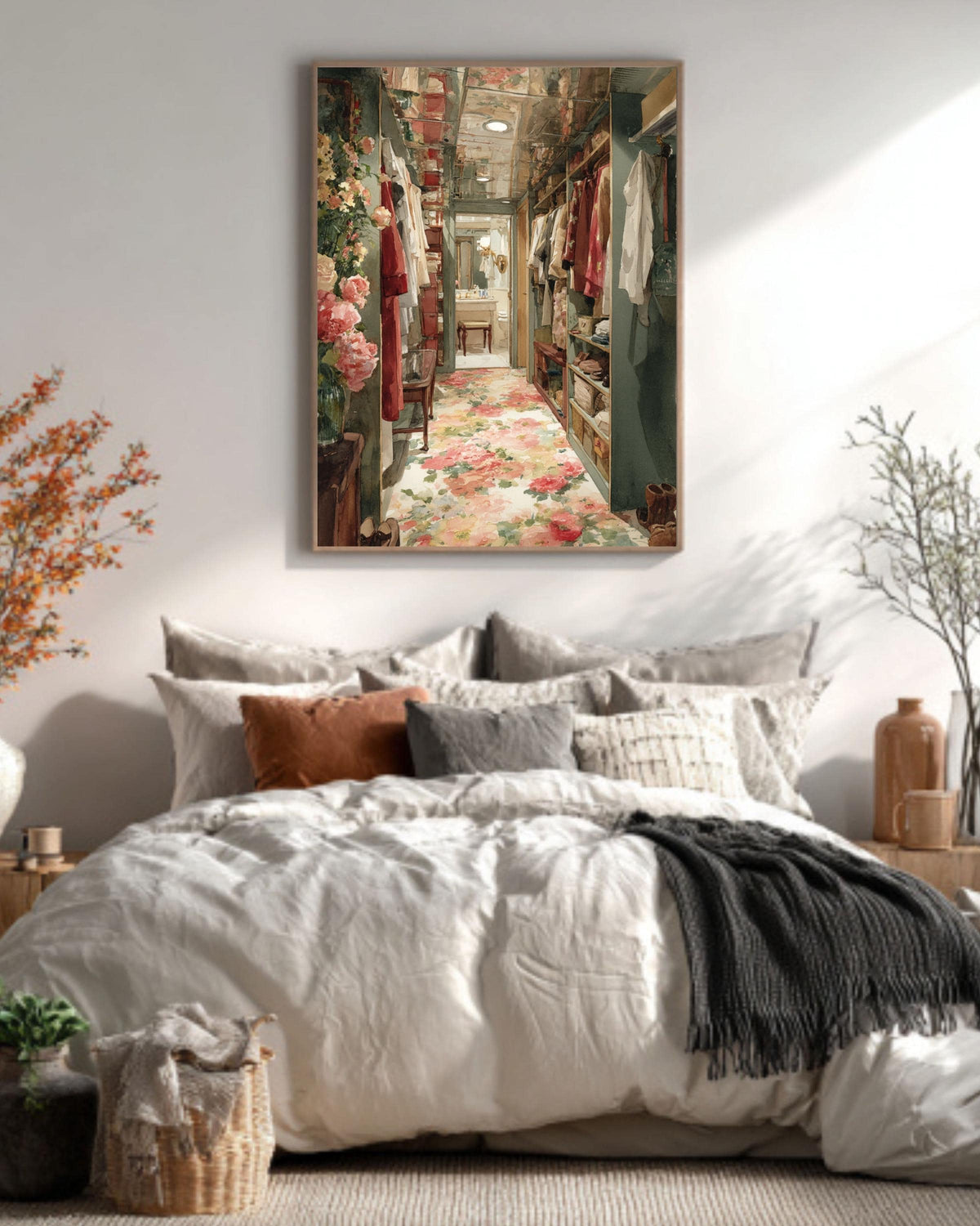 Glamorous Walk-In Closet Canvas Art: Watercolor Fashion Interior Print