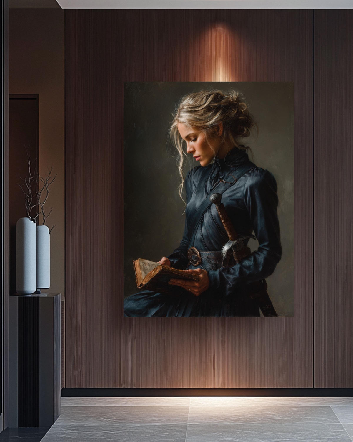 Female Warrior Canvas Art: Dark Academia Medieval Portrait