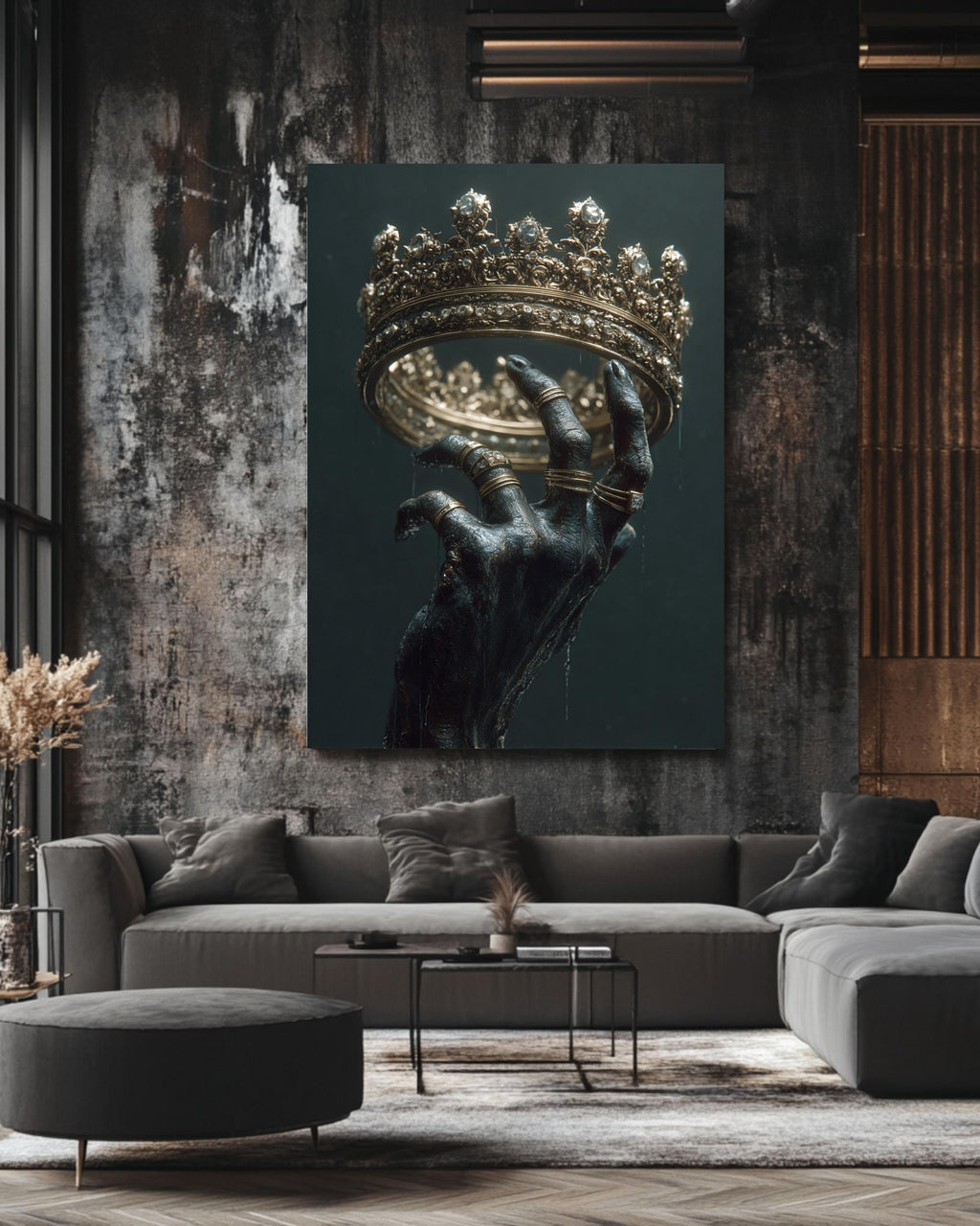 Majestic Golden Crown Hand Canvas Art - Regal Home Decor