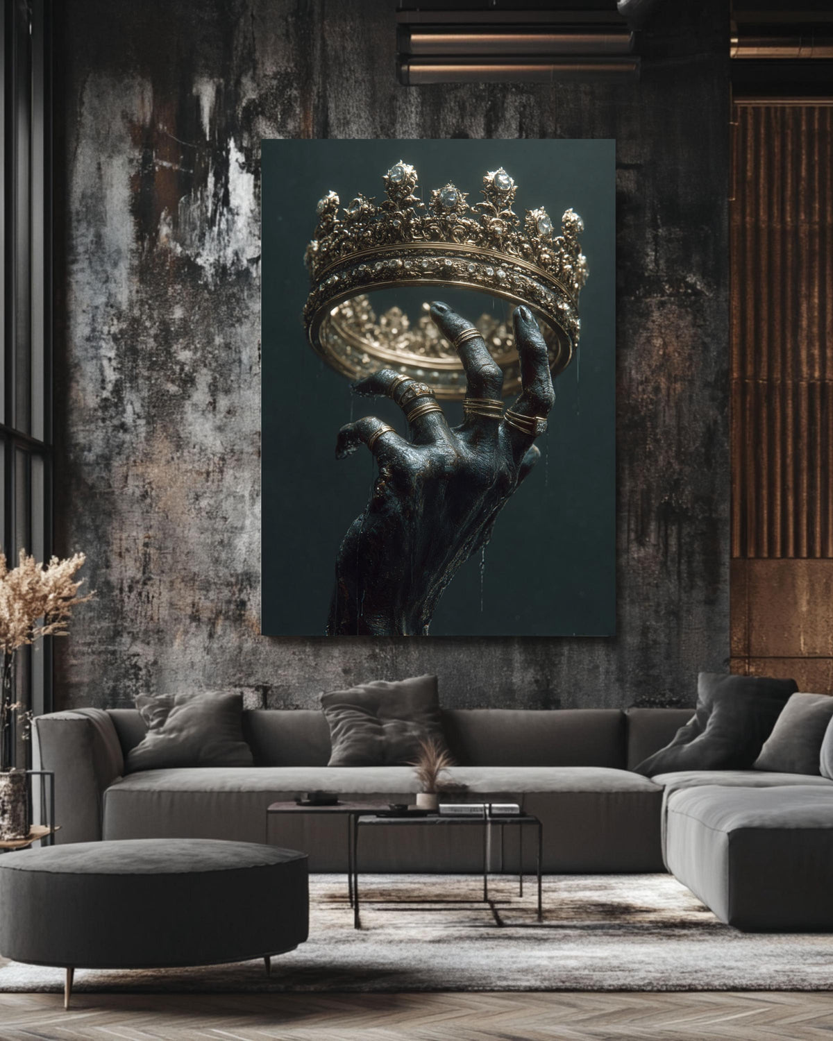 Majestic Golden Crown Hand Canvas Art - Regal Home Decor