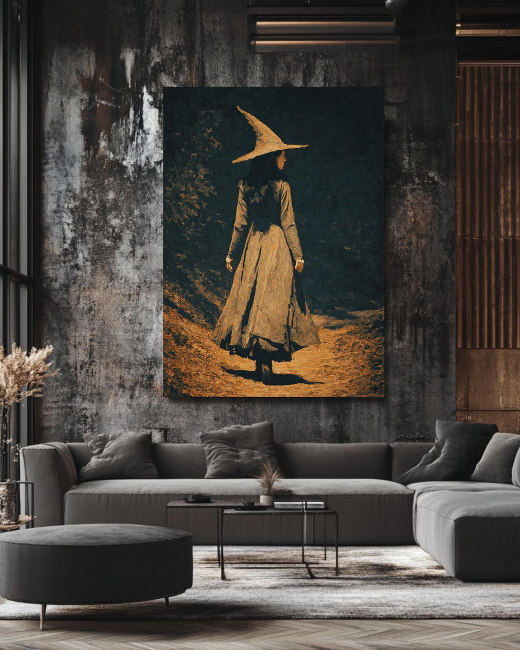 Moody Witch Canvas Art: Dark Academia Forest Painting