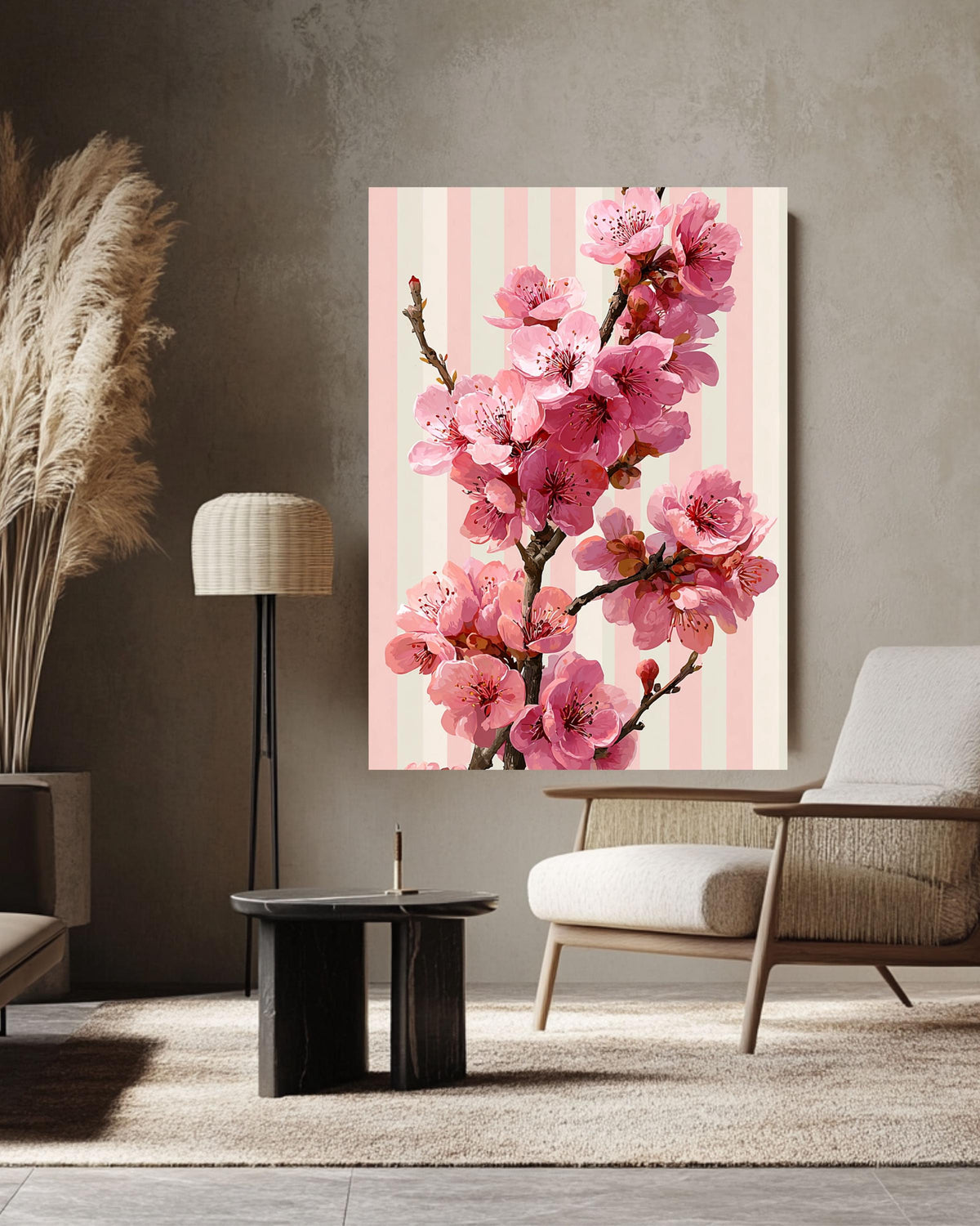 Cherry Blossom Canvas Art: Pink Sakura Floral Print, Framed Wall Decor