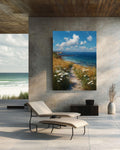 Coastal Path Canvas Art Print: Serene Ocean & Daisy Landscape