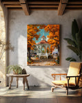 Autumn Gazebo Canvas Art: Rustic Fall Landscape Print