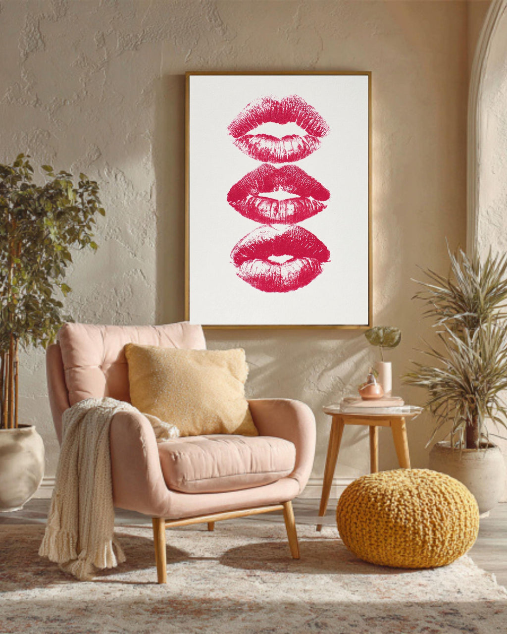 Pink Kisses Wall Art Print, Coquette Bedroom Decor