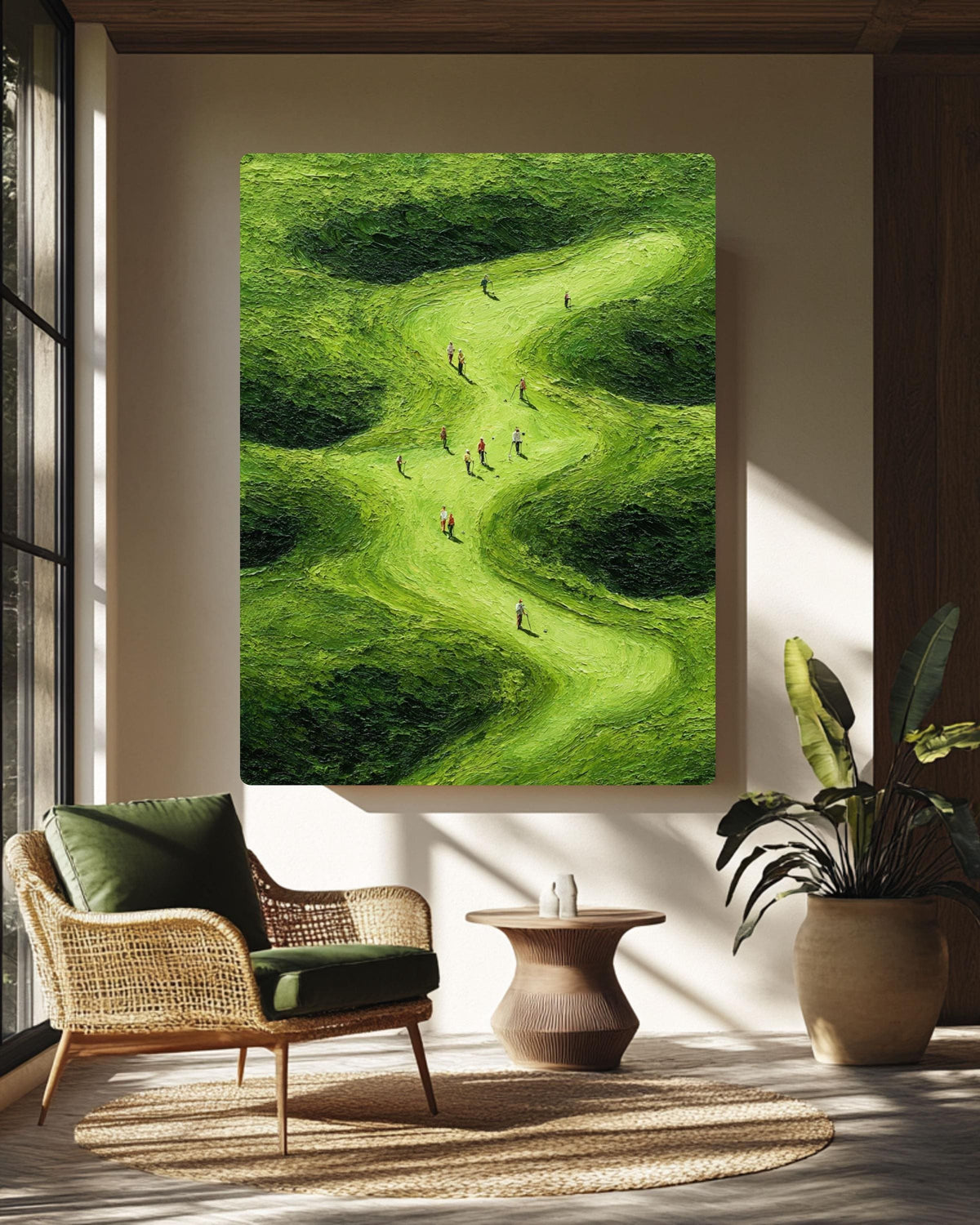 Green Golf Course Canvas Art: Textured Landscape Painting