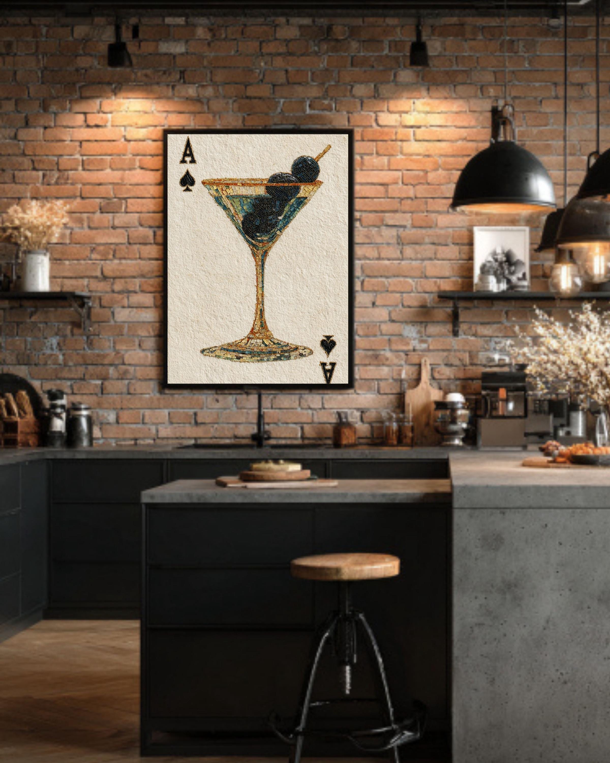 Martini Ace of Spades Mosaic Canvas, Playing Card Wall Art, Game Room Casino Decor, Unique Cocktail Print