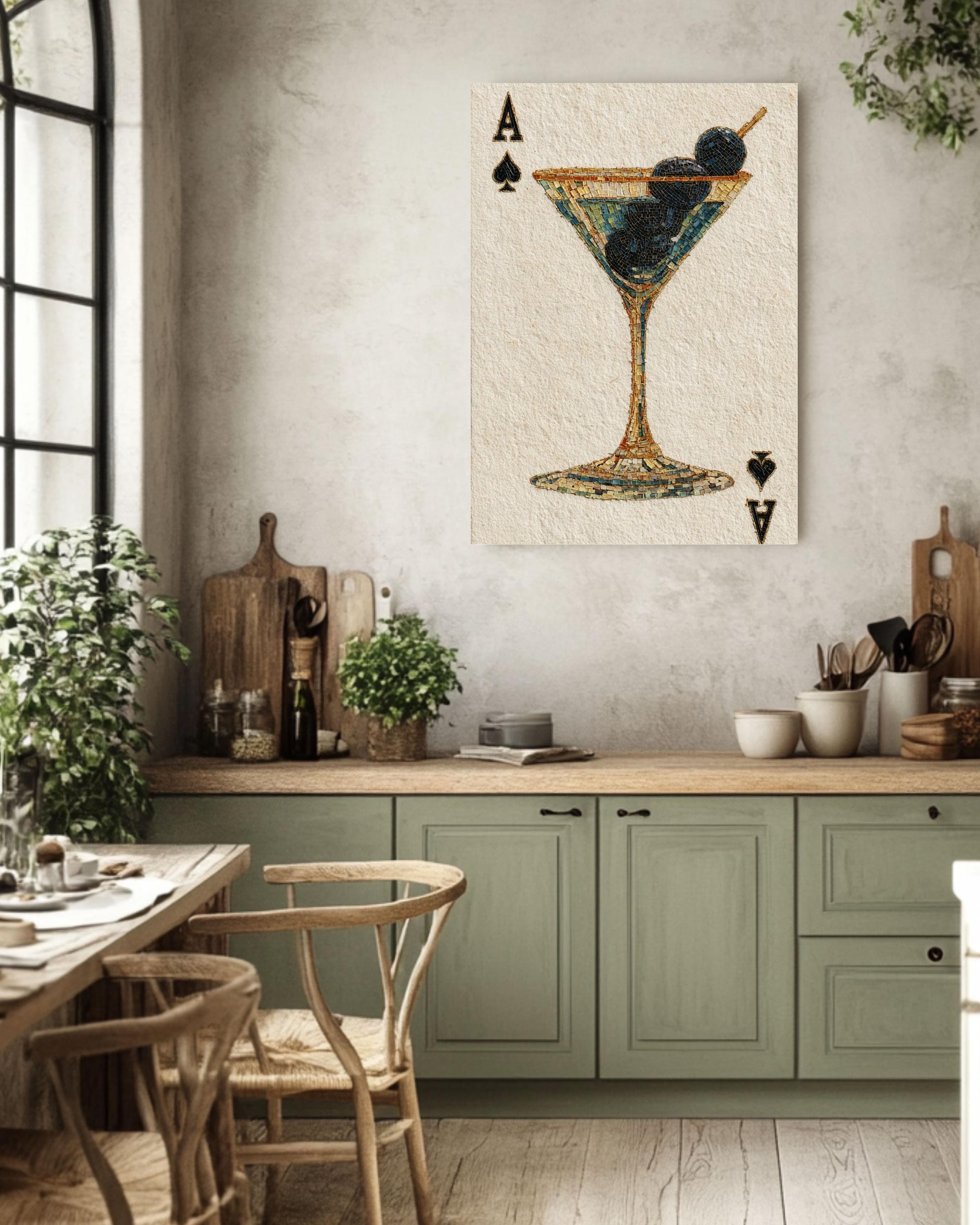 Martini Ace of Spades Mosaic Canvas, Playing Card Wall Art, Game Room Casino Decor, Unique Cocktail Print