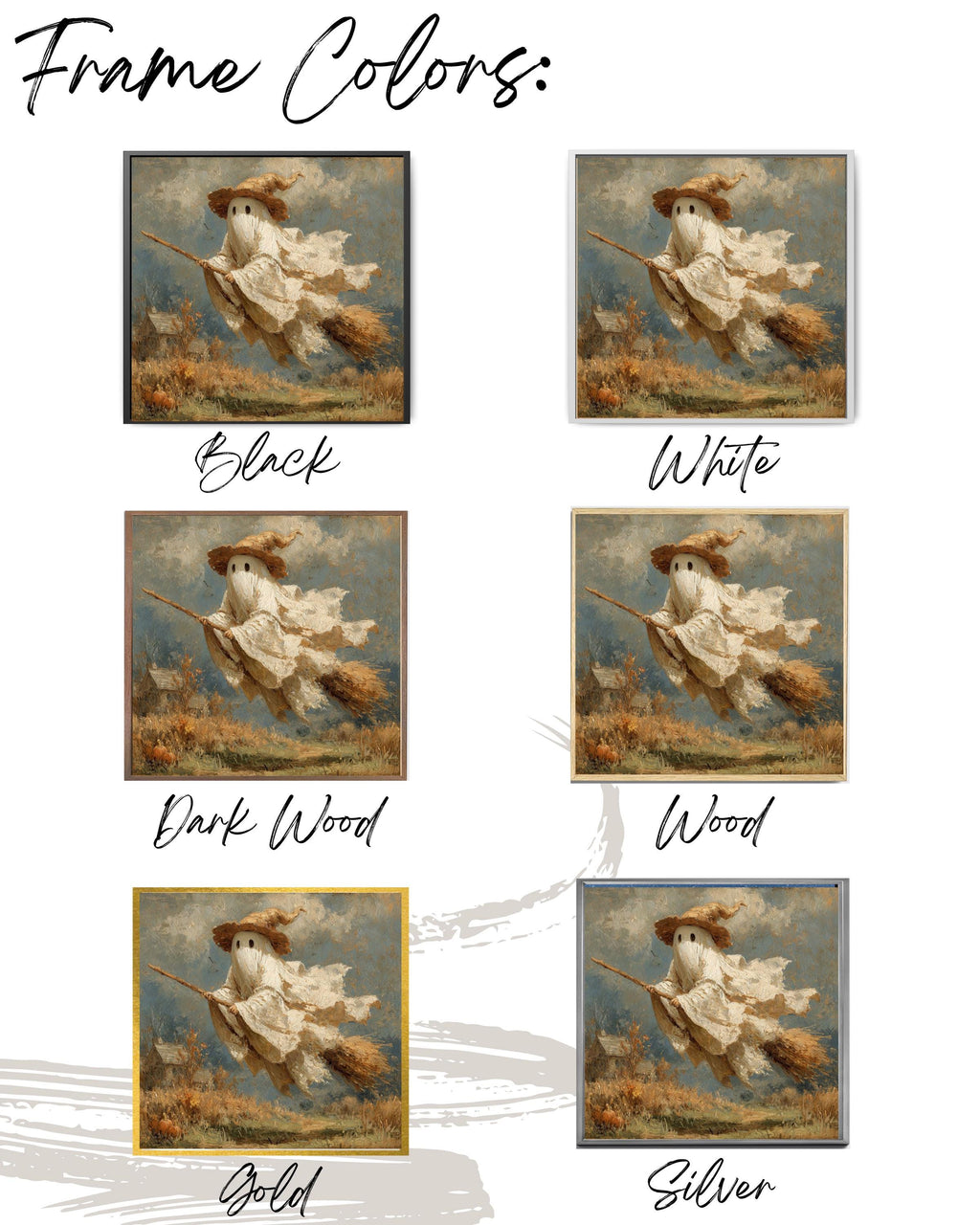 Whimsical Ghost Witch Canvas Art Print, Halloween Farmhouse Decor