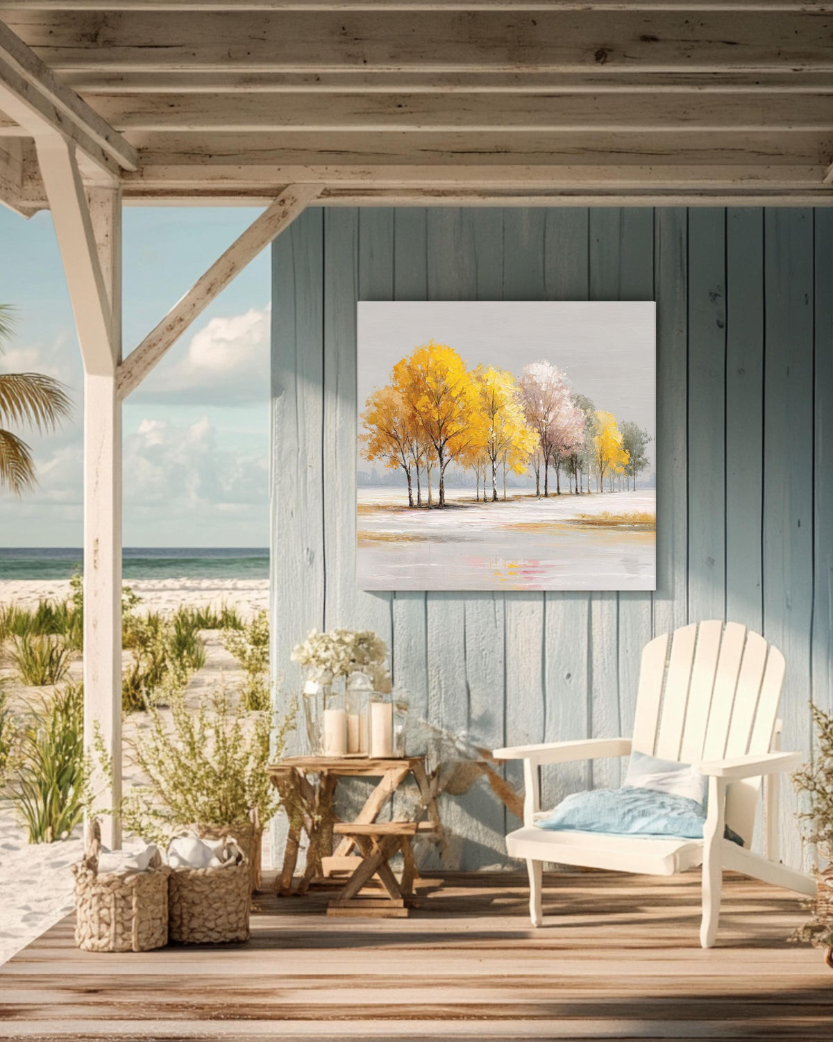 Autumn Trees Canvas Print, Modern Textured Fall Landscape Painting, Yellow Gold Acrylic Wall Art